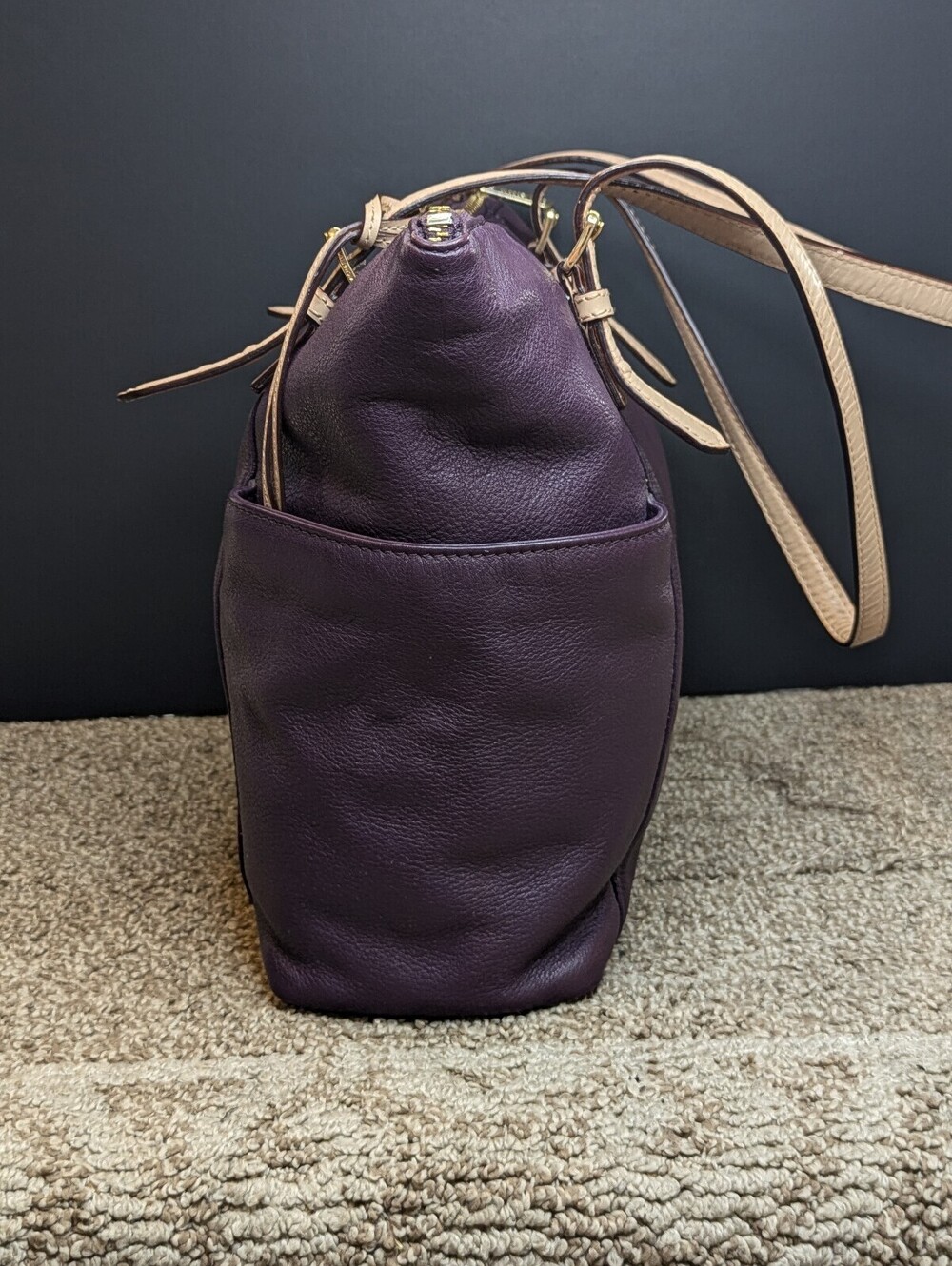 Michael Kors Jet Set Tote Shoulder Bag Purple Pebbled Leather - Picture 2 of 9